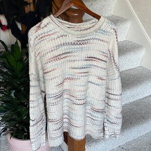 American Eagle Outfitters Cream Multicolor Knit Sweater
